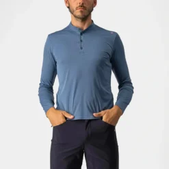 Castelli Tech 2 Henley Men's Long Sleeve Technical T-Shirt - Steel Blue -Sportful Shop CS220760621 1