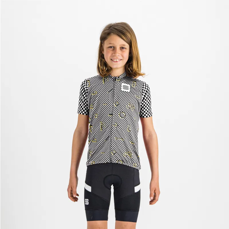 Sportful Checkmate Boy's Short Sleeve Jersey - Black/White/Cedar 3 Sportful Checkmate Boy's Short Sleeve Jersey - Black/White/Cedar